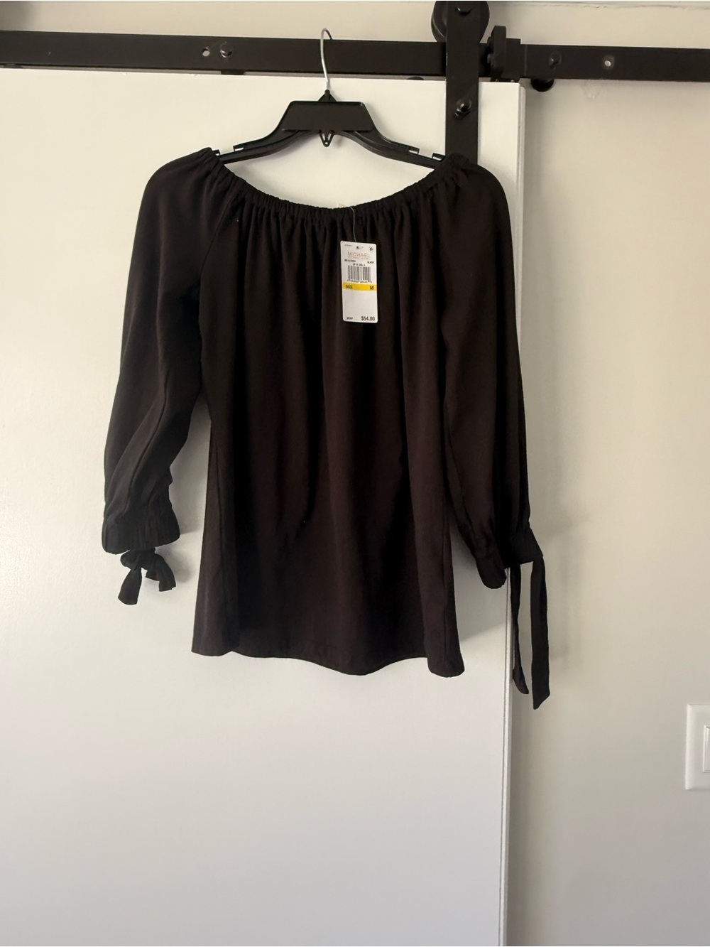 Michael Kors Black Off-the-Shoulder Tie-Sleeve Women's Top